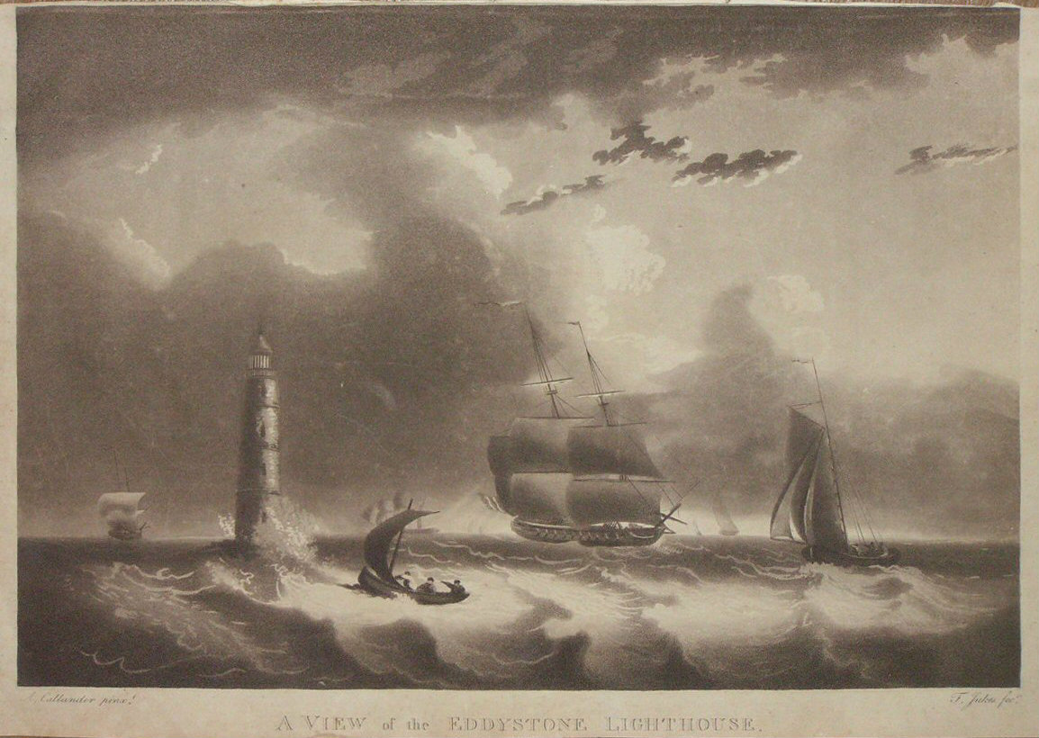 Aquatint - A View of the Eddystone Lighthouse. - Jukes
